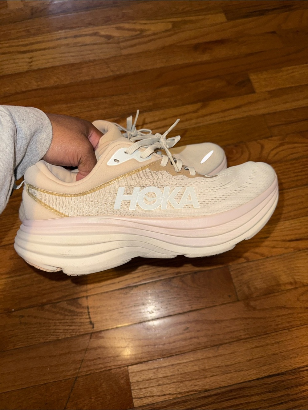 Hoka Women's Cream and Pale Pink Running Shoe